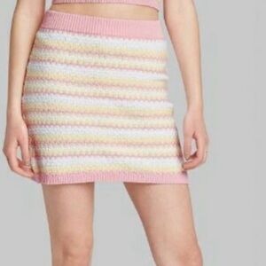 Wild Fable Striped Pink and Yellow Knit Mini Skirt